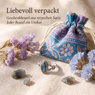 [KI] Silberring mit Labradorit und Geschenkbeutel aus recyceltem Sari