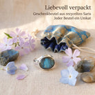 [KI] Silberring mit Labradorit und Geschenkbeutel aus recyceltem Sari