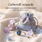 [KI] Silberring mit Labradorit und Geschenkbeutel aus recyceltem Sari