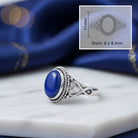 [KI] Lapislazuliring aus Silber mit Maßangaben zu Ring und Edelstein