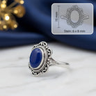[KI] Lapislazuliring aus Silber mit Maßangaben zu Ring und Edelstein