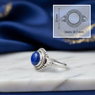 [KI] Lapislazuliring aus Silber mit Maßangaben zu Ring und Edelstein
