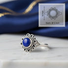 [KI] Lapislazuliring aus Silber mit Maßangaben zu Ring und Edelstein