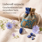 [KI] Silberring mit Lapislazuli und Geschenkbeutel aus recyceltem Sari