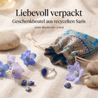 [KI] Silberring mit Lapislazuli und Geschenkbeutel aus recyceltem Sari