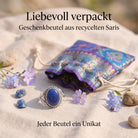 [KI] Silberring mit Lapislazuli und Geschenkbeutel aus recyceltem Sari