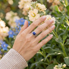[KI] Silberring mit Lapislazuli an der Hand zwischen Blumen