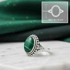 [KI] Malachitring aus Silber mit Maßangaben zu Ring und Edelstein