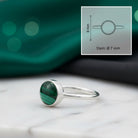 [KI] Malachitring aus Silber mit Maßangaben zu Ring und Edelstein
