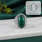 [KI] Malachitring aus Silber mit Maßangaben zu Ring und Edelstein