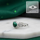 [KI] Malachitring aus Silber mit Maßangaben zu Ring und Edelstein