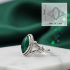 [KI] Malachitring aus Silber mit Maßangaben zu Ring und Edelstein