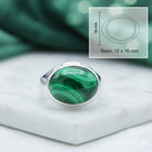 [KI] Malachitring aus Silber mit Maßangaben zu Ring und Edelstein