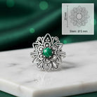 [KI] Malachitring aus Silber mit Maßangaben zu Ring und Edelstein