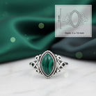 [KI] Malachitring aus Silber mit Maßangaben zu Ring und Edelstein