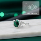 [KI] Malachitring aus Silber mit Maßangaben zu Ring und Edelstein
