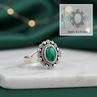 [KI] Malachitring aus Silber mit Maßangaben zu Ring und Edelstein