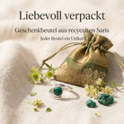 [KI] Silberring mit Malachit und Geschenkbeutel aus recyceltem Sari