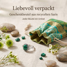 [KI] Silberring mit Malachit und Geschenkbeutel aus recyceltem Sari