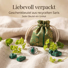 [KI] Silberring mit Malachit und Geschenkbeutel aus recyceltem Sari