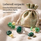 [KI] Silberring mit Malachit und Geschenkbeutel aus recyceltem Sari