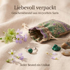 [KI] Silberring mit Malachit und Geschenkbeutel aus recyceltem Sari