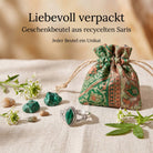 [KI] Silberring mit Malachit und Geschenkbeutel aus recyceltem Sari