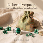 [KI] Silberring mit Malachit und Geschenkbeutel aus recyceltem Sari