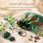 [KI] Silberring mit Malachit und Geschenkbeutel aus recyceltem Sari