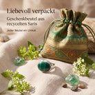 [KI] Silberring mit Malachit und Geschenkbeutel aus recyceltem Sari