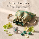 [KI] Silberring mit Malachit und Geschenkbeutel aus recyceltem Sari