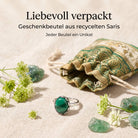 [KI] Silberring mit Malachit und Geschenkbeutel aus recyceltem Sari