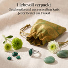 [KI] Silberring mit Malachit und Geschenkbeutel aus recyceltem Sari