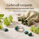 [KI] Silberring mit Malachit und Geschenkbeutel aus recyceltem Sari