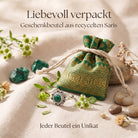 [KI] Silberring mit Malachit und Geschenkbeutel aus recyceltem Sari