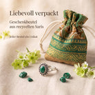 [KI] Silberring mit Malachit und Geschenkbeutel aus recyceltem Sari