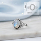 [KI] Mondsteinring aus Silber mit Maßangaben zu Ring und Edelstein