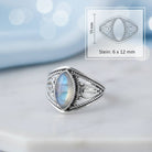 [KI] Mondsteinring aus Silber mit Maßangaben zu Ring und Edelstein