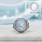 [KI] Mondsteinring aus Silber mit Maßangaben zu Ring und Edelstein
