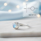 [KI] Mondsteinring aus Silber mit Maßangaben zu Ring und Edelstein
