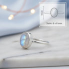 [KI] Mondsteinring aus Silber mit Maßangaben zu Ring und Edelstein