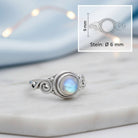 [KI] Mondsteinring aus Silber mit Maßangaben zu Ring und Edelstein