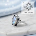 [KI] Mondsteinring aus Silber mit Maßangaben zu Ring und Edelstein
