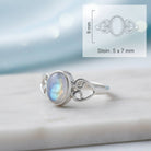 [KI] Mondsteinring aus Silber mit Maßangaben zu Ring und Edelstein