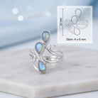 [KI] Mondsteinring aus Silber mit Maßangaben zu Ring und Edelstein