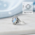 [KI] Mondsteinring aus Silber mit Maßangaben zu Ring und Edelstein