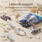 [KI] Silberring mit Mondstein und Geschenkbeutel aus recyceltem Sari