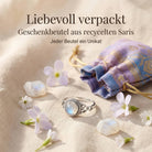 [KI] Silberring mit Mondstein und Geschenkbeutel aus recyceltem Sari