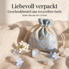 [KI] Silberring mit Mondstein und Geschenkbeutel aus recyceltem Sari