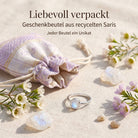 [KI] Silberring mit Mondstein und Geschenkbeutel aus recyceltem Sari